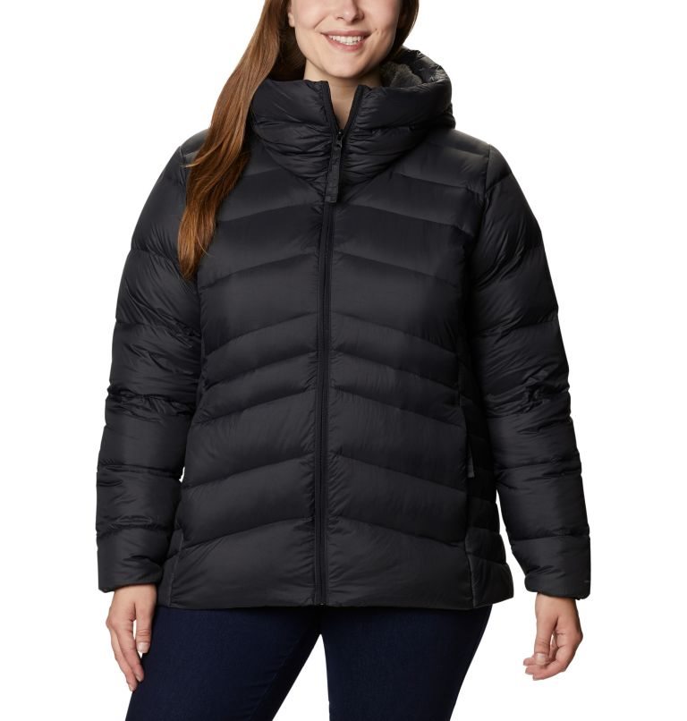 Women\'s Columbia Autumn Park Hooded Down Jackets Black | Plus Size CA-K04L1